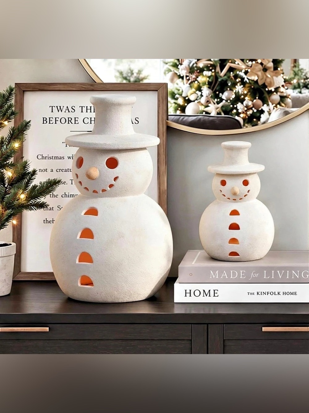 NWT 7.1" Handmade Terracotta Christmas Snowman Figurine